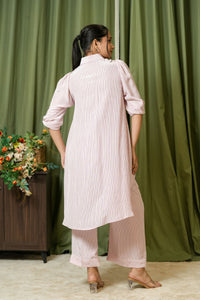 Pink Striped Shirt Kurta Palazzo Co-ord Set - Back View