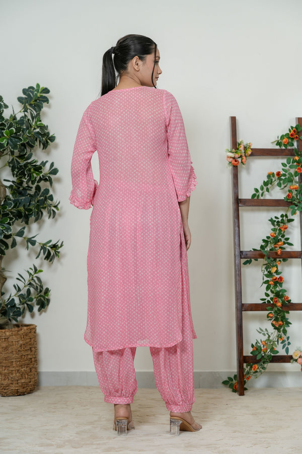 Pink Bandhani Kurta Set with Dhoti Salwar