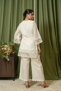 Ivory Mirror Work Chikankari Kurta Set - Back View