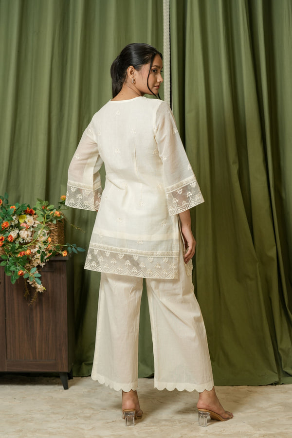 Ivory Mirror Work Chikankari Kurta Set - Back View