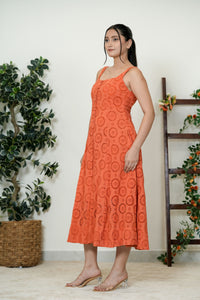 Orange Schiffli Midi Dress - Side View Right