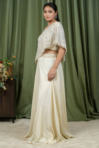 Ivory embroidered cape and palazzo co-ord set - side view