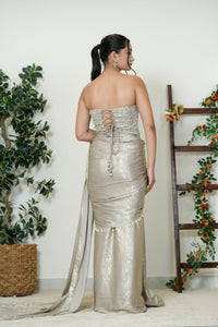 Silver Grey Embroidered Saree with Pearl Border