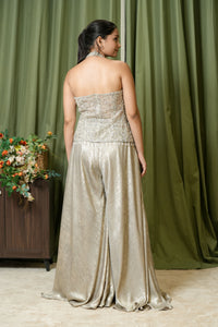 Sage silver embroidered halter co-ord set - front view