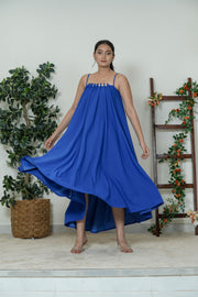 Royal Blue Pearl Embellished Flare Dress