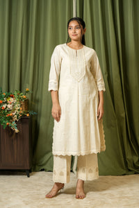 Ivory Schiffli Kurta Palazzo Set - Front View