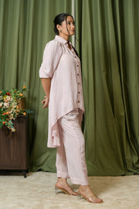 Pink Striped Shirt Kurta Palazzo Co-ord Set - Side View