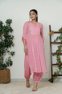 Pink Bandhani Kurta Set with Dhoti Salwar
