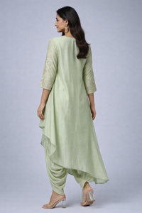 Pistachio Green Layered Kurti with Dhoti Pants Set