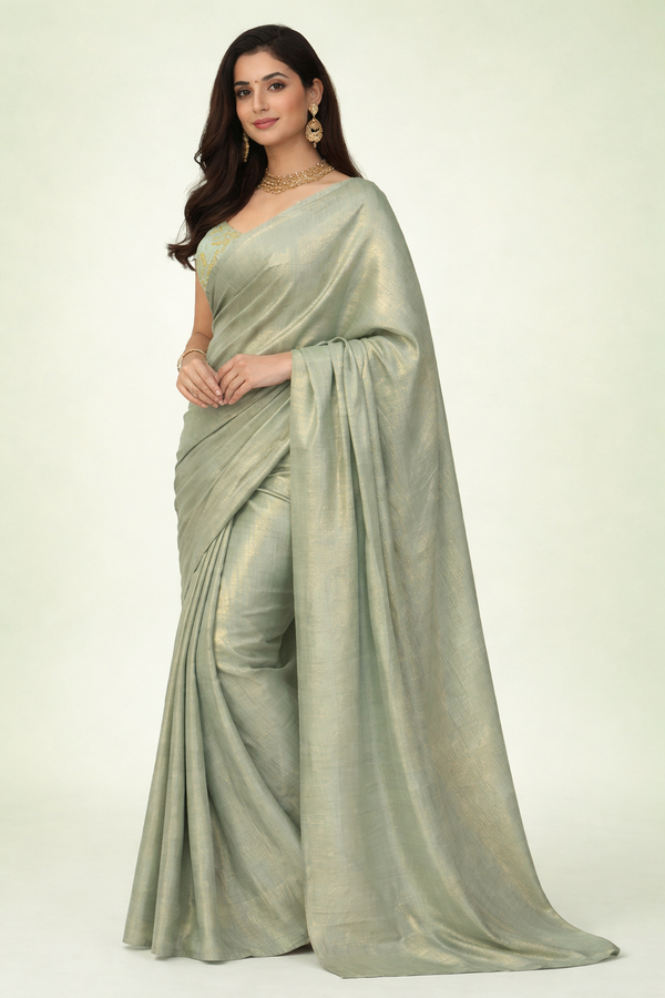 Sage Green Silk Saree with Golden Shimmer