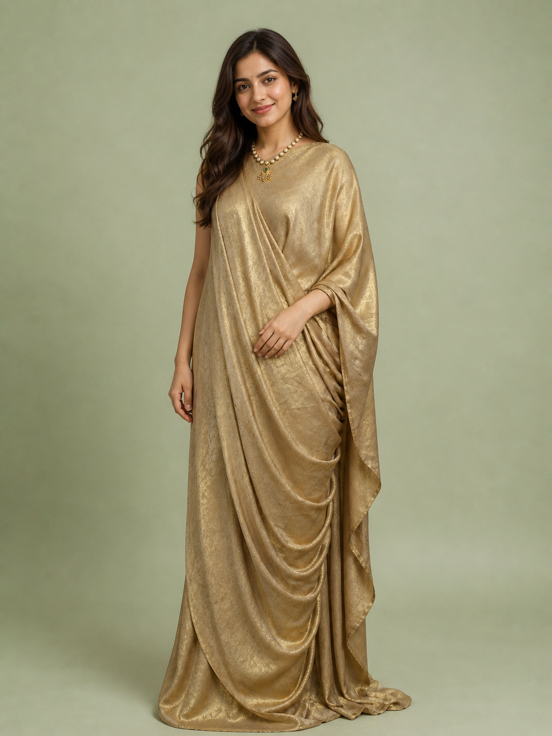 Gold Shimmer Drape Saree with Backless Blouse