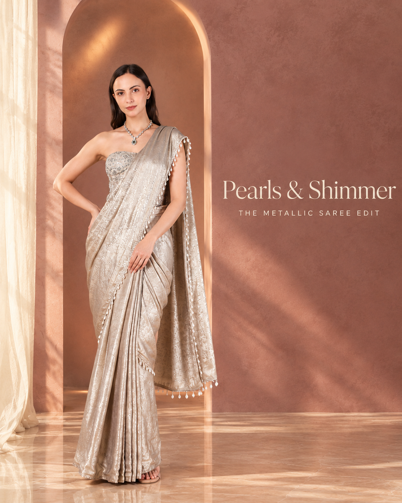 Pearls and Shimmer - the metallic saree edit