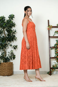 Orange Schiffli Midi Dress - Side View Left