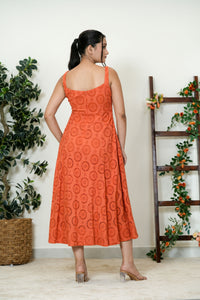 Orange Schiffli Midi Dress - Back View