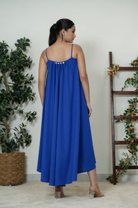 Royal Blue Pearl Embellished Flare Dress - back view