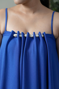 Royal Blue Pearl Embellished Flare Dress - in motion