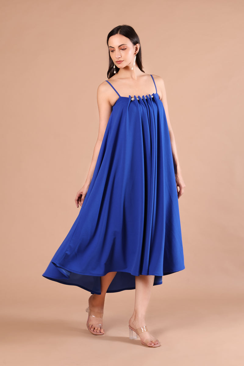 Royal Blue Pearl Embellished Flare Dress
