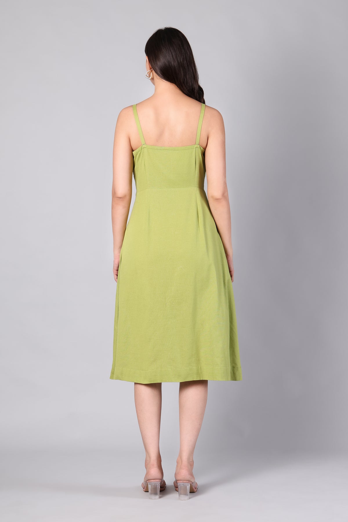 Pistachio Green Bow-Front Button Midi Dress
