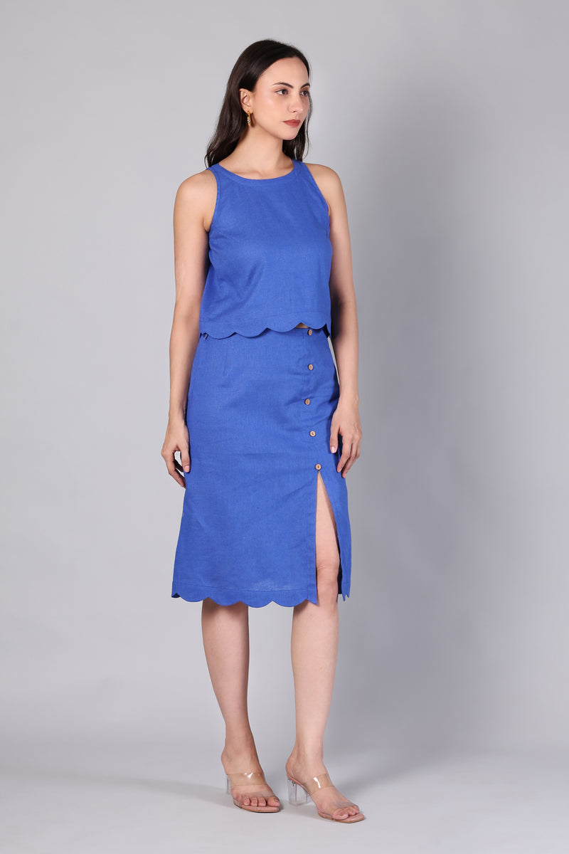 Cobalt Blue Scalloped Top & Midi Skirt Co-ord Set