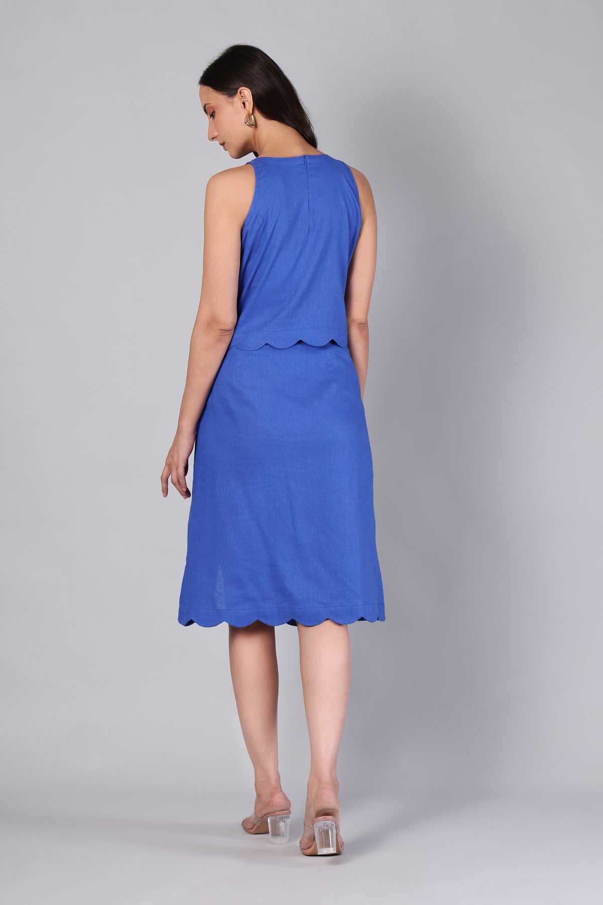 Cobalt Blue Scalloped Top & Midi Skirt Co-ord Set