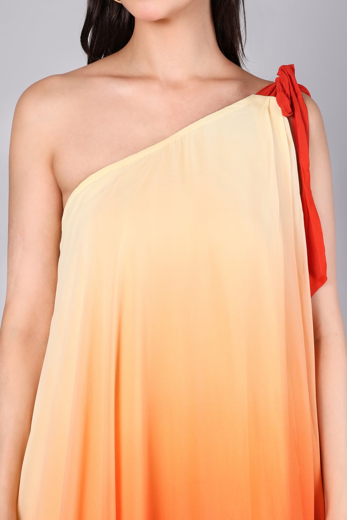 Sunset Ombré One-Shoulder Ruffle Maxi Dress