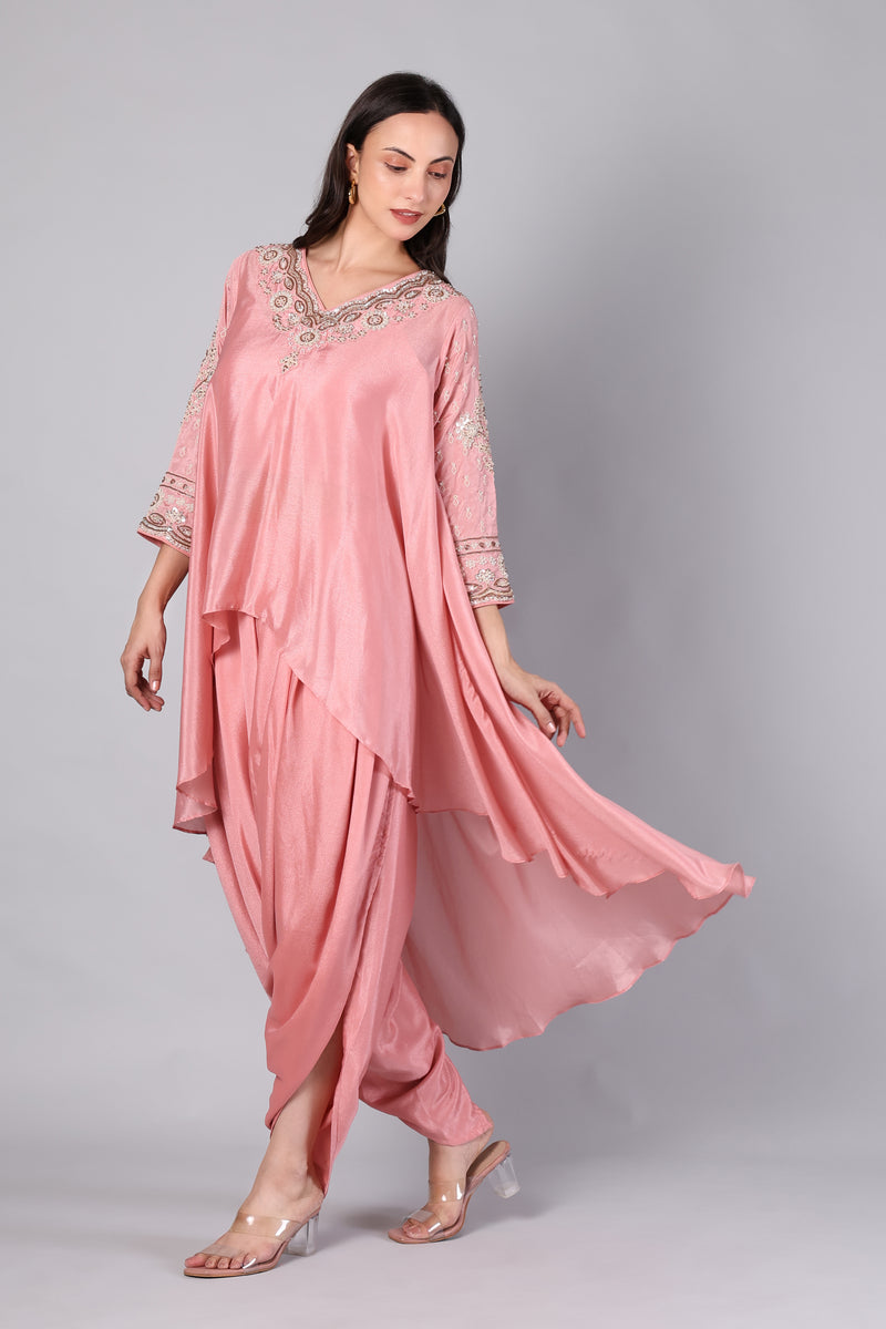 Blush Pink Embellished Asymmetric Tunic & Pants Set