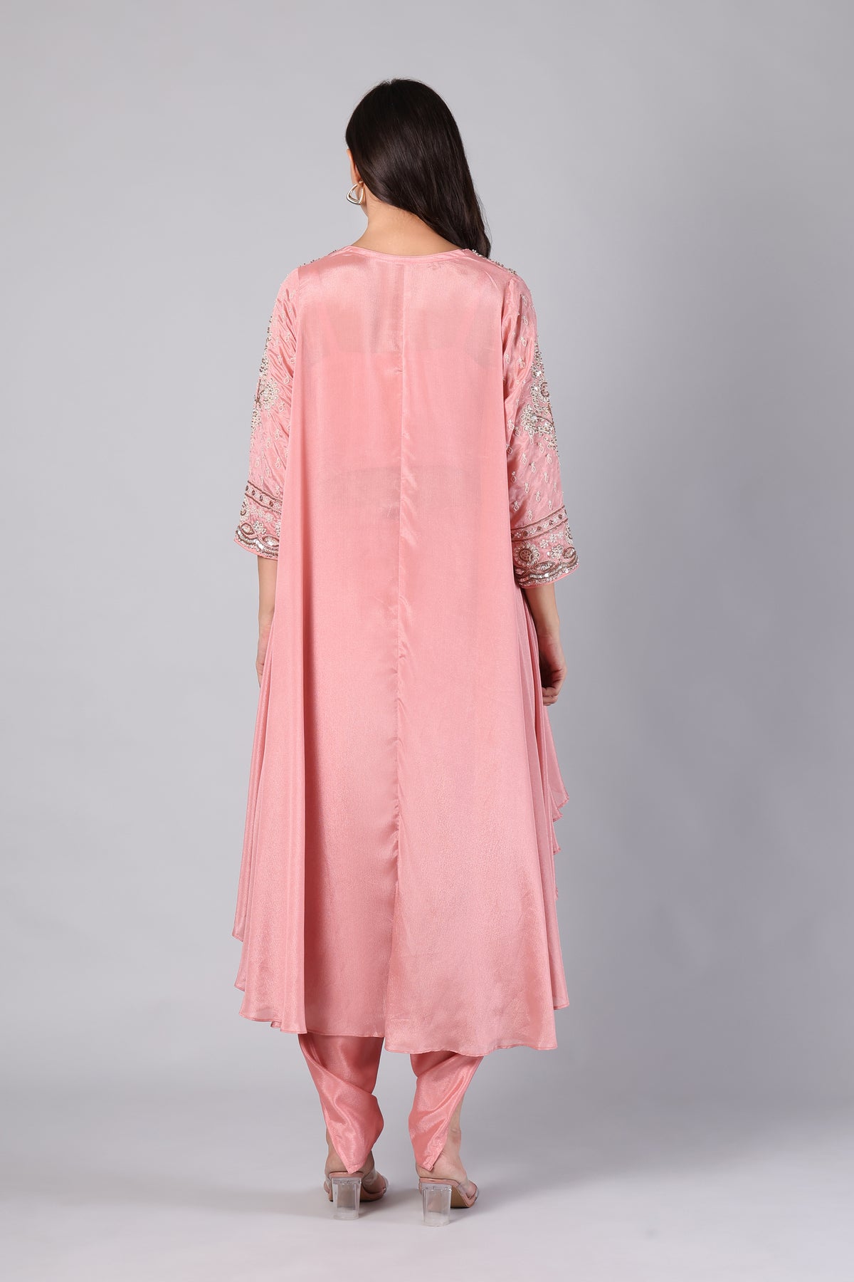 Blush Pink Embellished Asymmetric Tunic & Pants Set