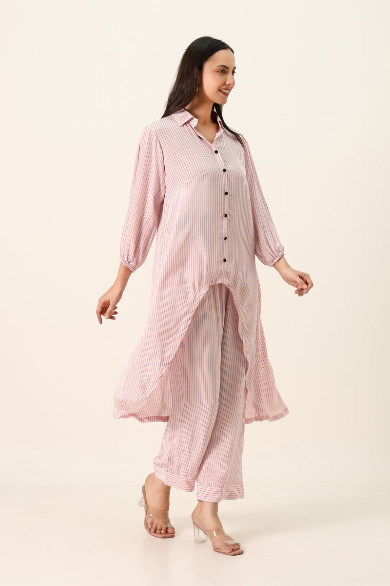 Pink Striped Shirt Kurta & Palazzo Co-ord Set