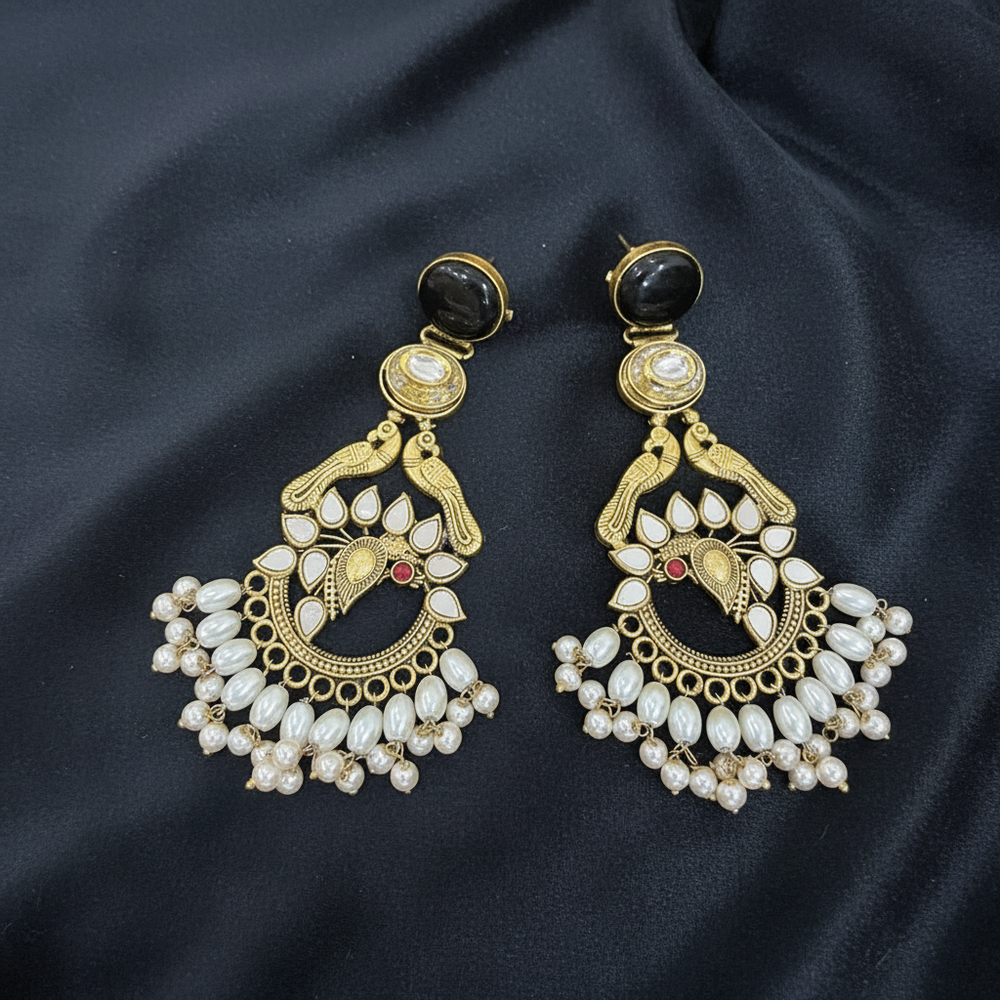 Antique Gold Peacock Chandbali Earrings