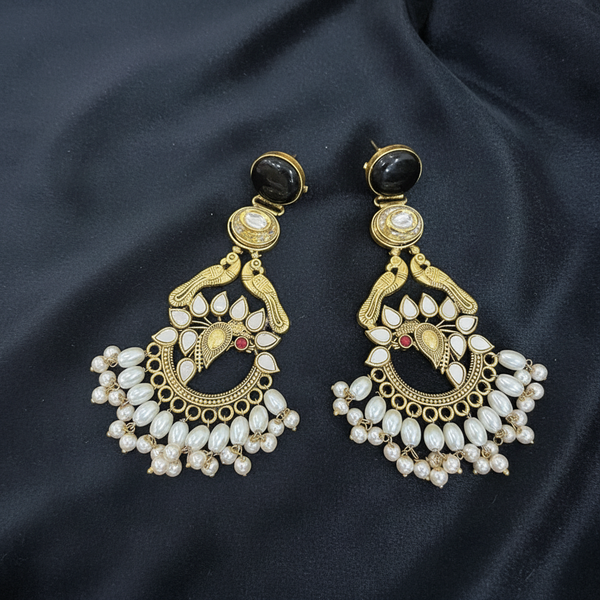 Antique Gold Peacock Chandbali Earrings