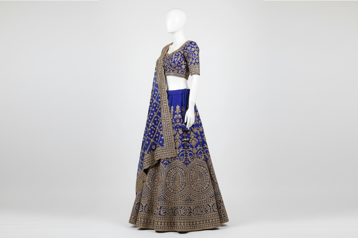 Royal Blue Lehenga Choli with Golden Embroidery