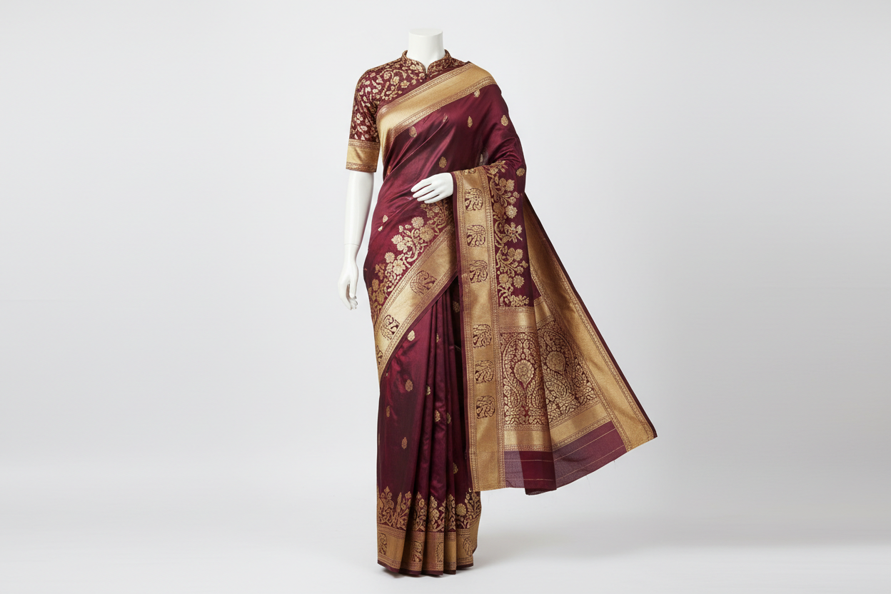 Burgundy Saree Front