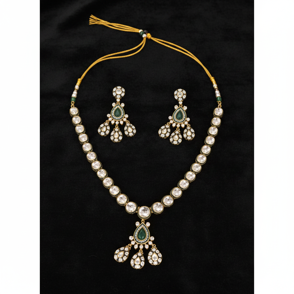 Emerald Polki Layered Necklace Set