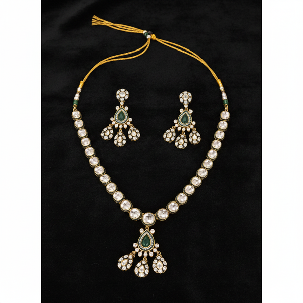 Emerald Polki Layered Necklace Set