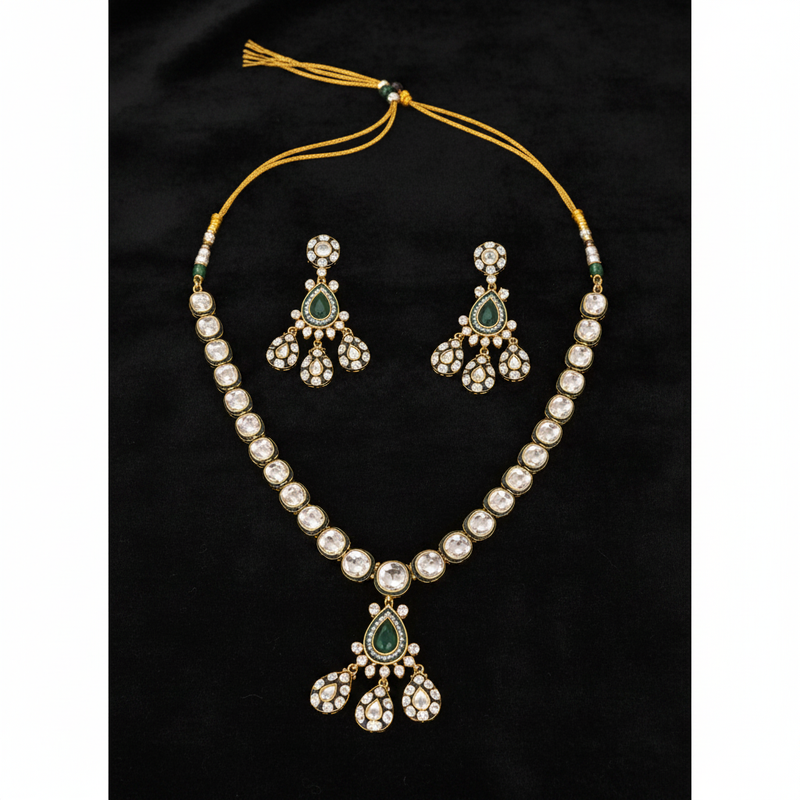 Emerald Polki Layered Necklace Set
