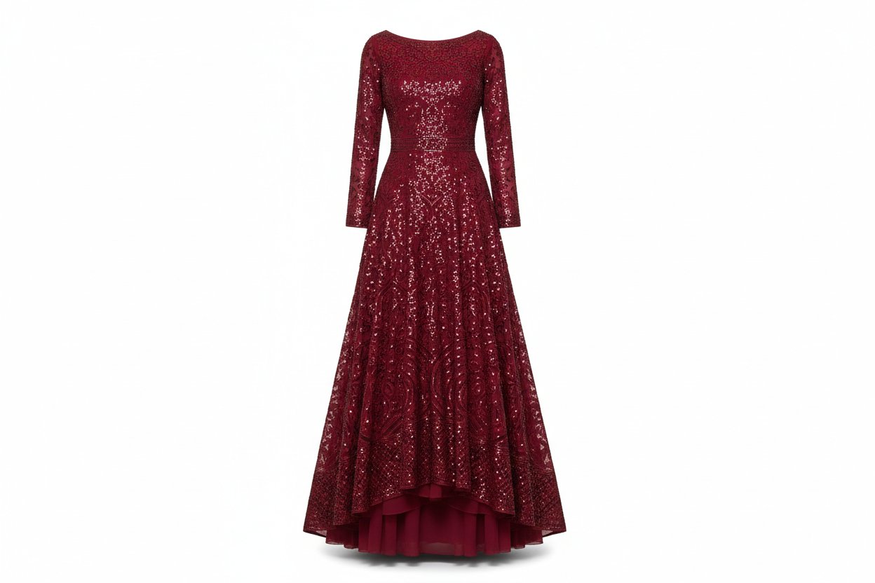 Wine Red Indo-Western Gown with Sequin Work