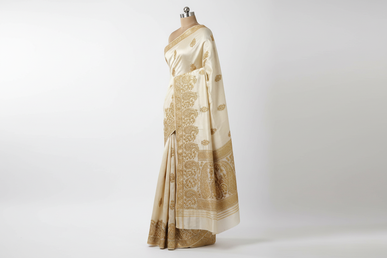 Cream Saree with Golden Embroidery and Border