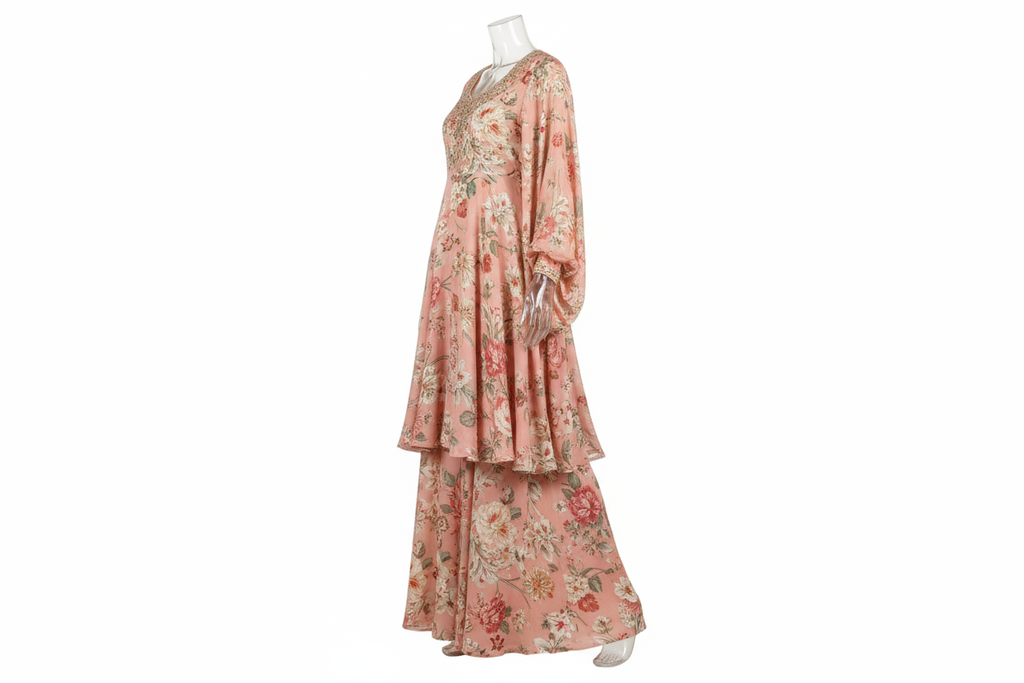 Peach Floral Palazzo Suit with Dupatta