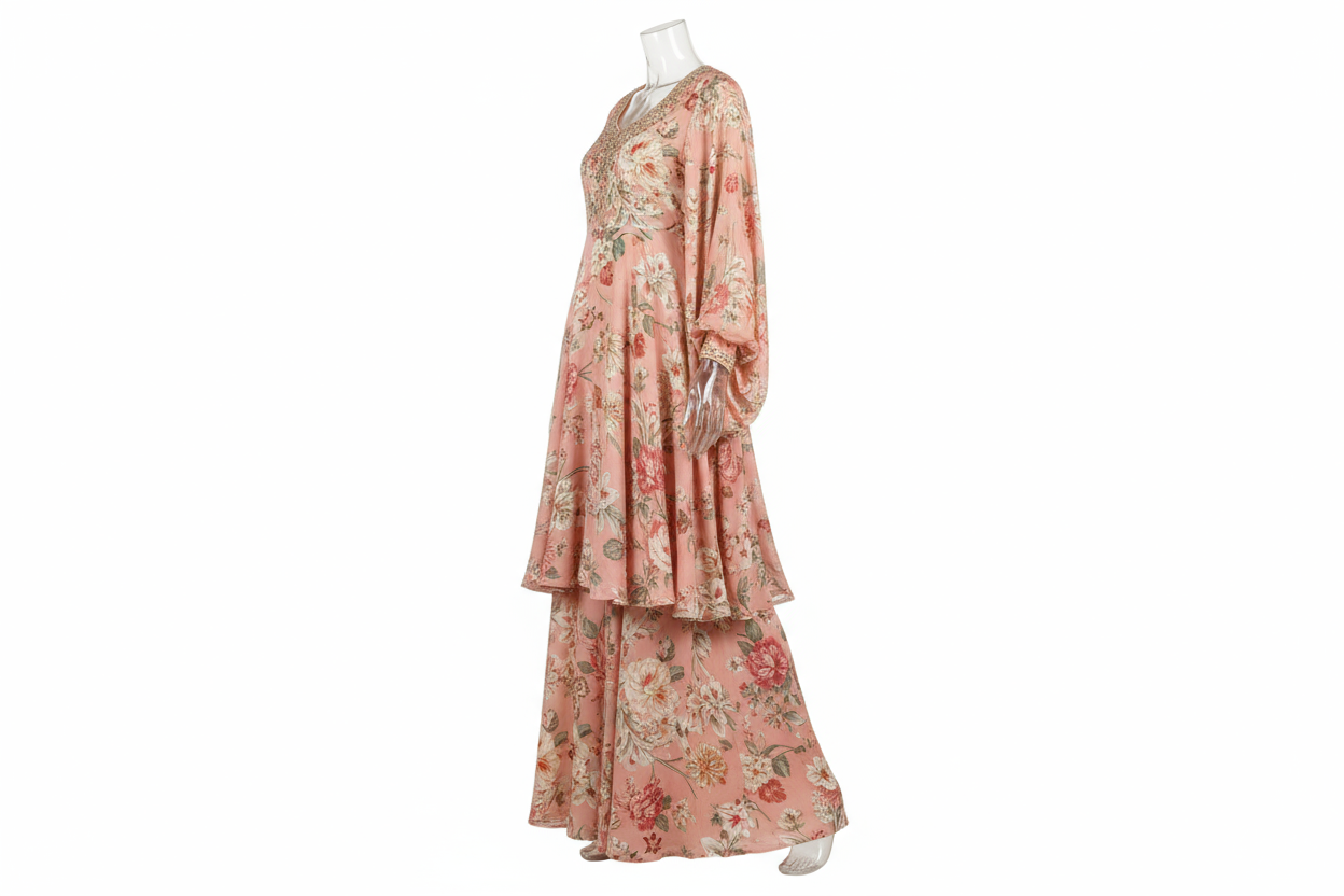 Peach Floral Palazzo Suit with Dupatta