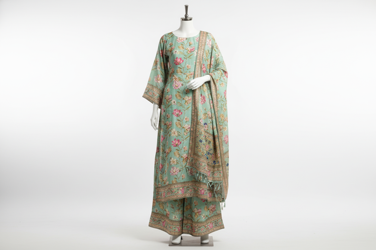 Mint Green Palazzo Suit with Floral Print