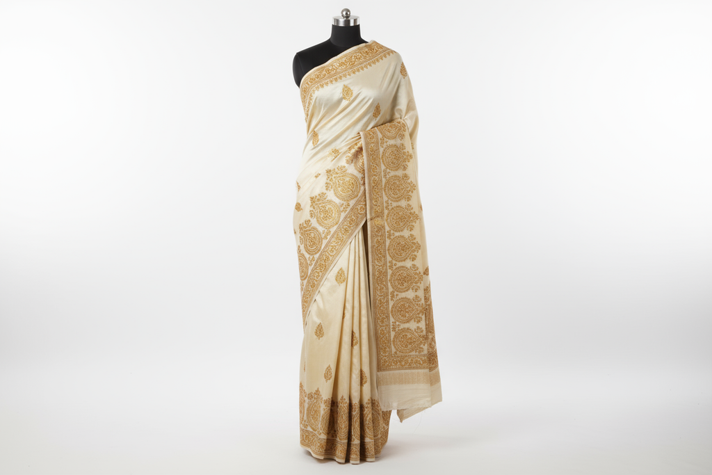 Cream Saree with Golden Embroidery and Border