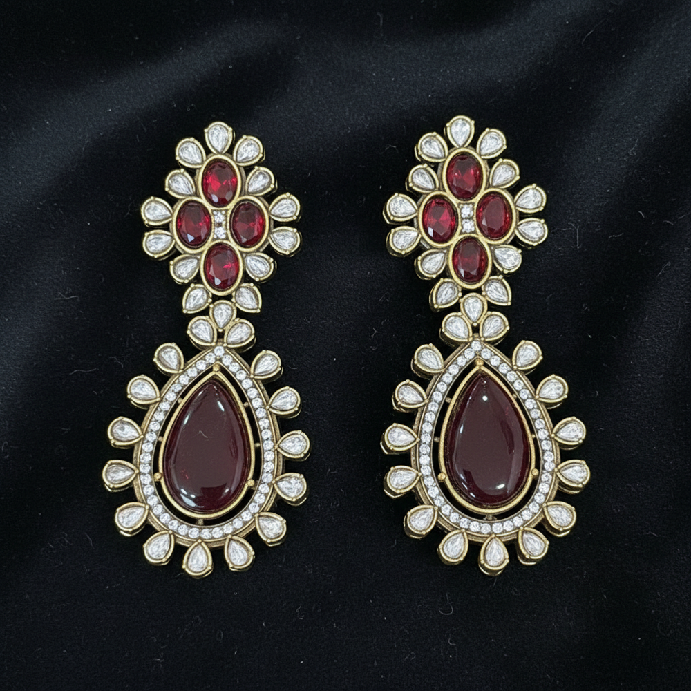 Ruby and Diamond Kundan Statement Earrings