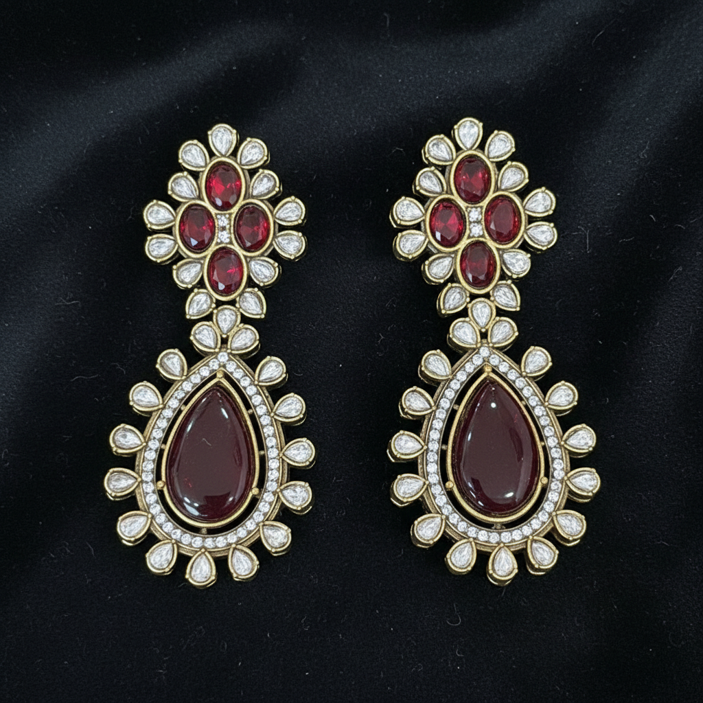 Ruby and Diamond Kundan Statement Earrings