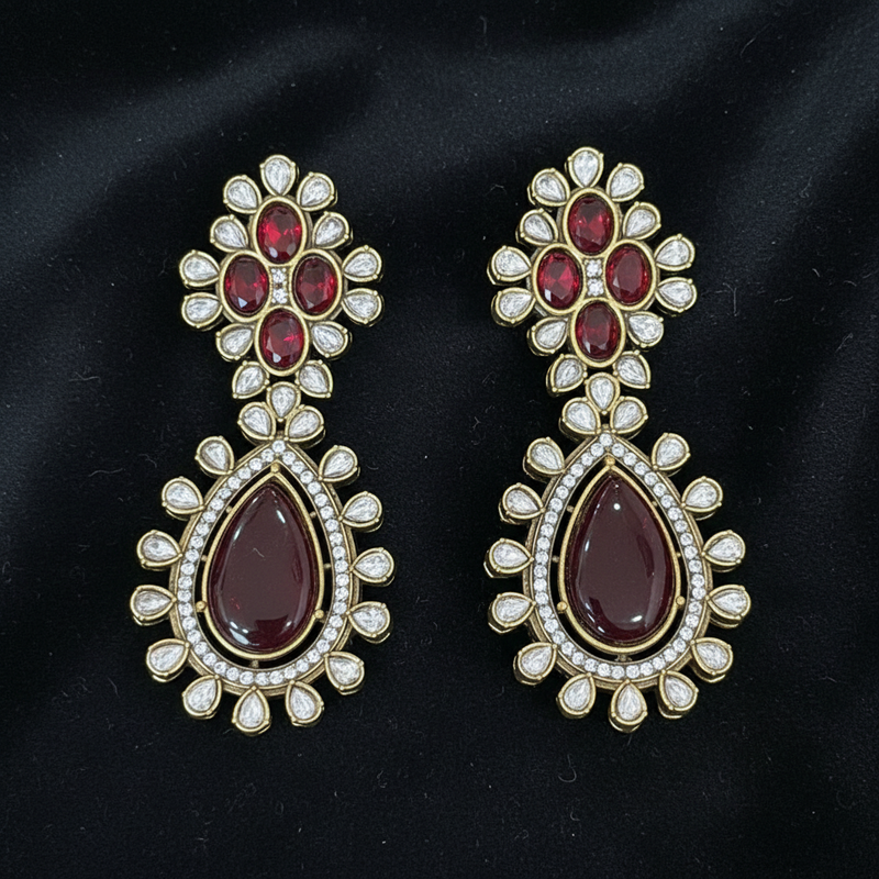 Ruby and Diamond Kundan Statement Earrings